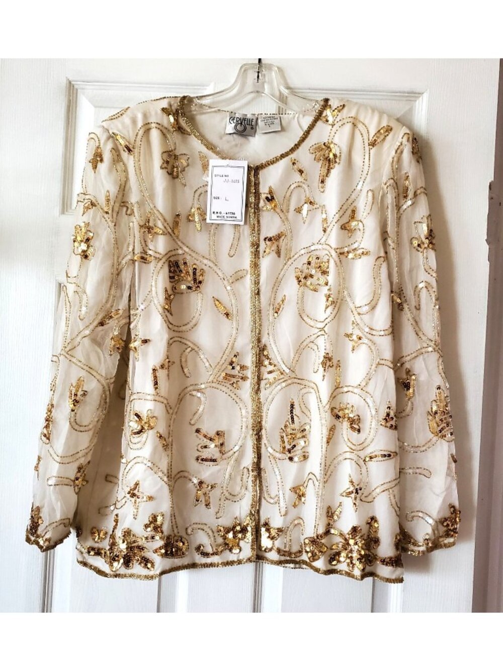 VINTAGE CERVELLE EMBROIDERED SEQUIN BEADED SILK CARDIGAN L MADE IN INDIA NWT